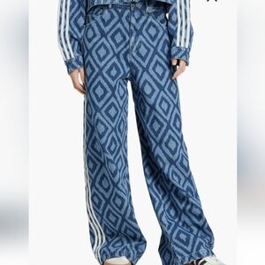 adidas Blue Patterned Flare & Wide Leg Jeans